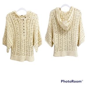 Free People Boho Cottagecore Crochet Mod Mohair Neutral Hooded Sweater
